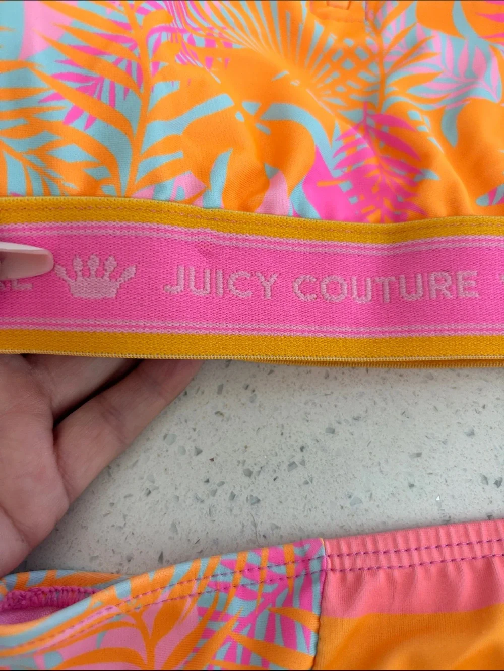 Juicy Couture Pink & Orange Tropical Long-Sleeve Rash Guard Bikini Set